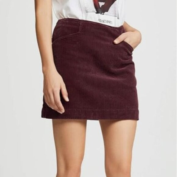 AG Adriano Goldschmied Women's Bernadette Corduroy Mini Skirt Burgundy 24R Fall - Picture 1 of 10